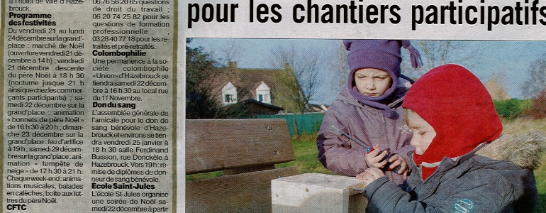 Coupon de presse, chantier nature participatif Blongios à Hazebrouck